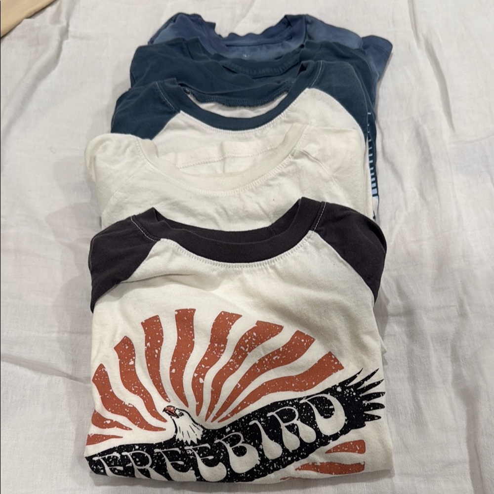 Blue and White Long Sleeve Tees with Retro Graphic